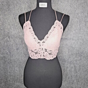 Victoria's Secret Pink Lace Bralette M Padded Longline Coquette Festival Boho